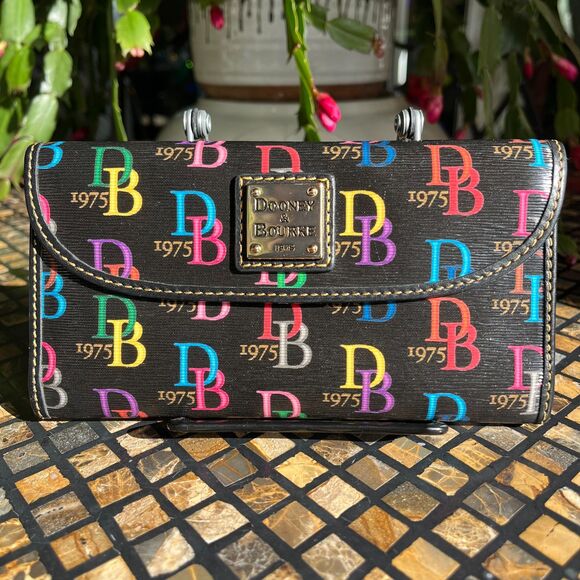 Dooney & Bourke Retro Clutch Wallet DB 1975 Black Multi Color EUC - Picture 8 of 8